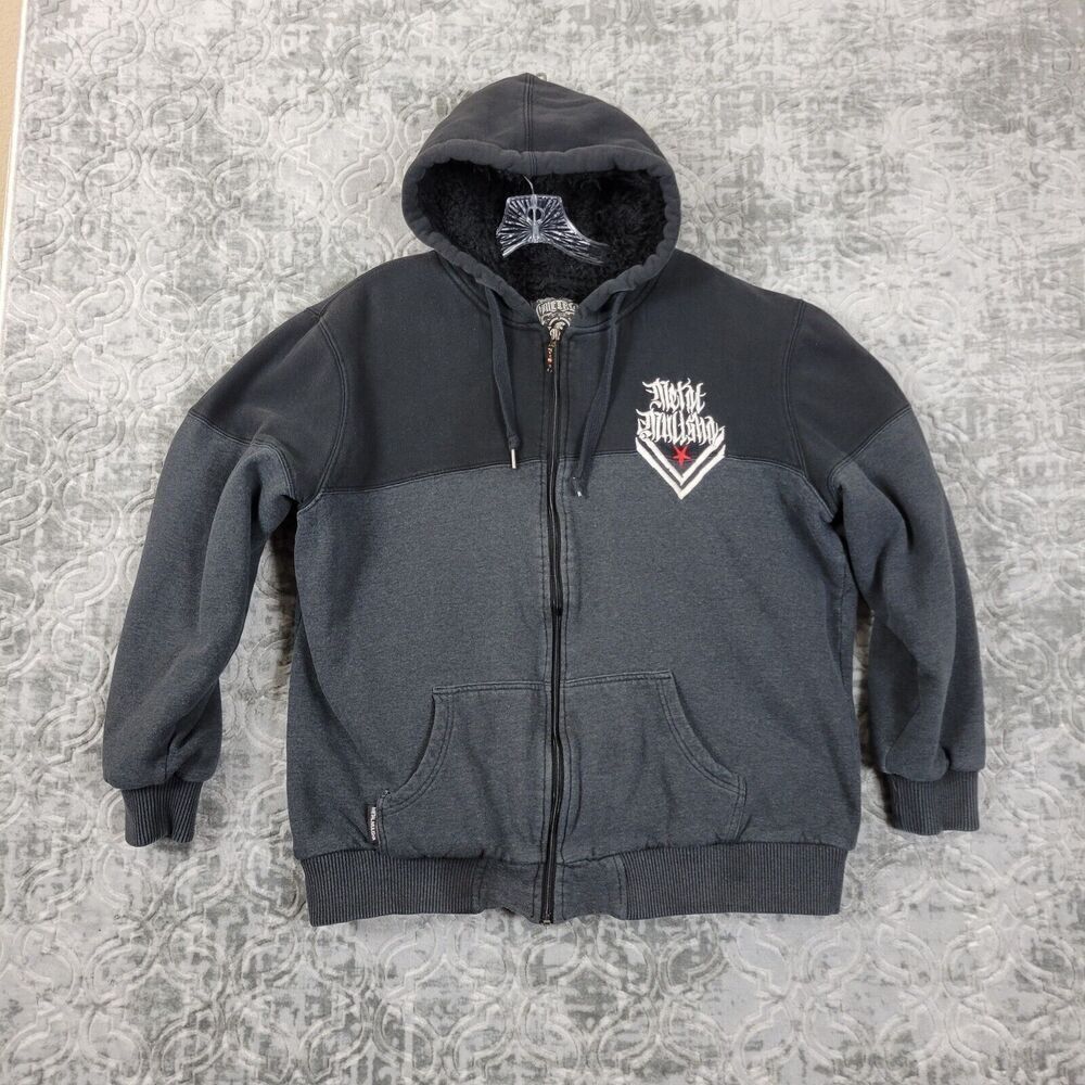 Metal Mulisha  Hoodie Men's Medium Black Full Zip Sherpa-Lined Jacket Sweatshirt
